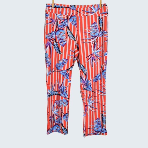 Aryeh Pants - ARYEH BIRDS OF PARADISE STRIPED ORANGE CAPRI PANTS